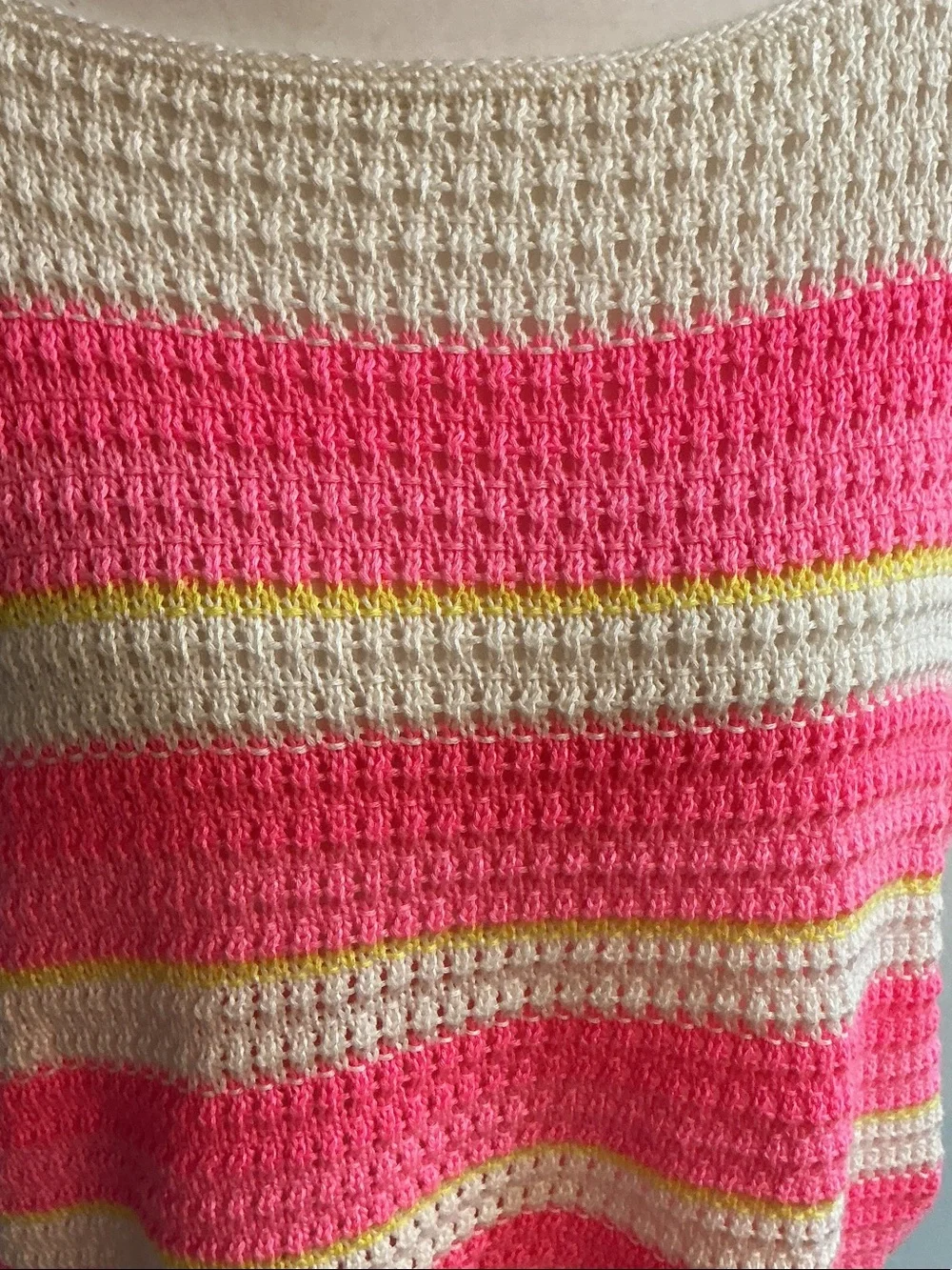Lilly Pulitzer Cordetta Pink, Cream & Yellow Crochet Stripe Scoop Neck Top Sz M